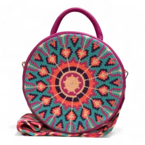 Handcrafted Leather Shoulder Bag for Women - Elegant Leather Bags with Unique Wayuu Weaving - Versatile Genuine Leather Shoulder Bag - Premium Colombian Materials and Design - Fuchsia 1