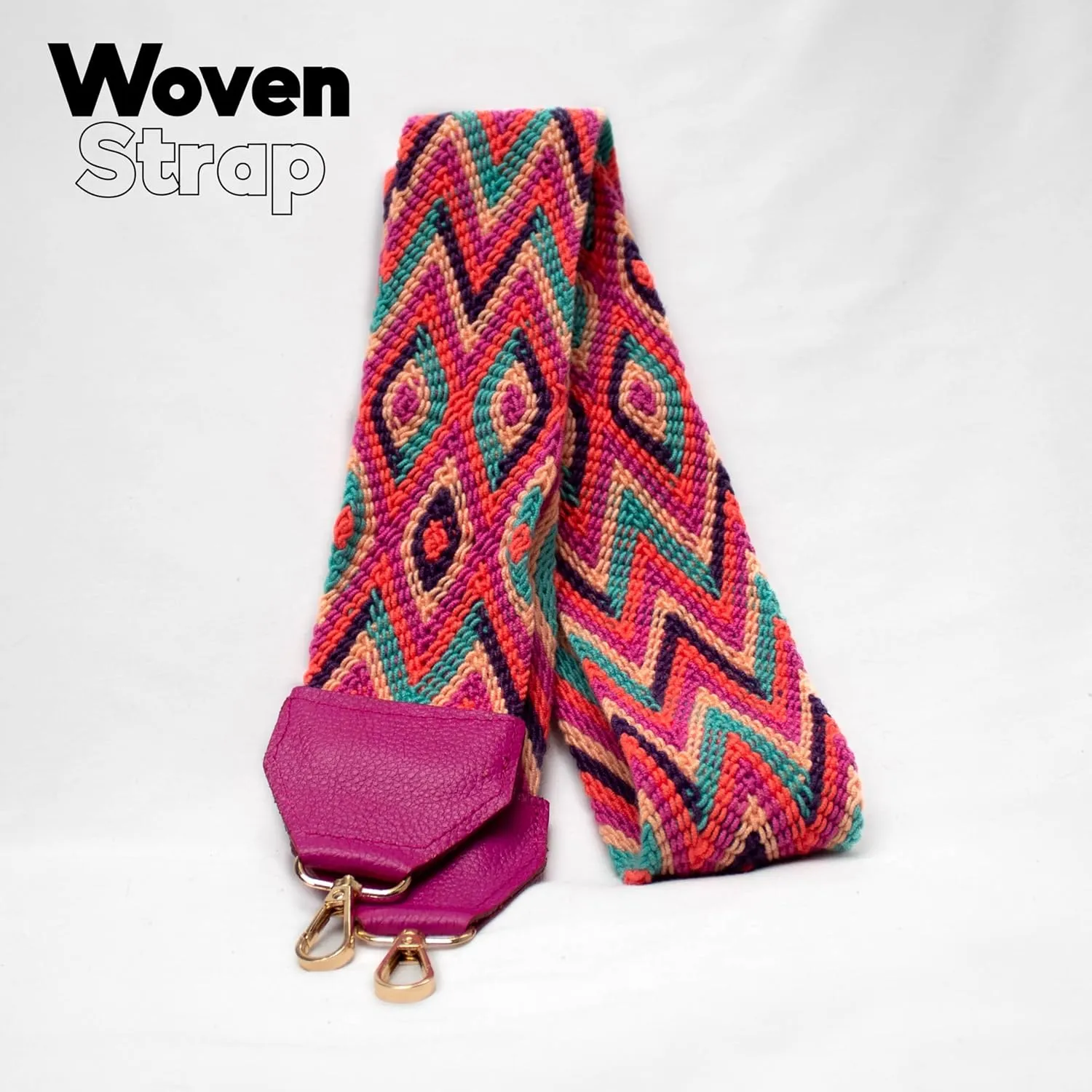 Handcrafted Leather Shoulder Bag for Women - Elegant Leather Bags with Unique Wayuu Weaving - Versatile Genuine Leather Shoulder Bag - Premium Colombian Materials and Design - Fuchsia 1