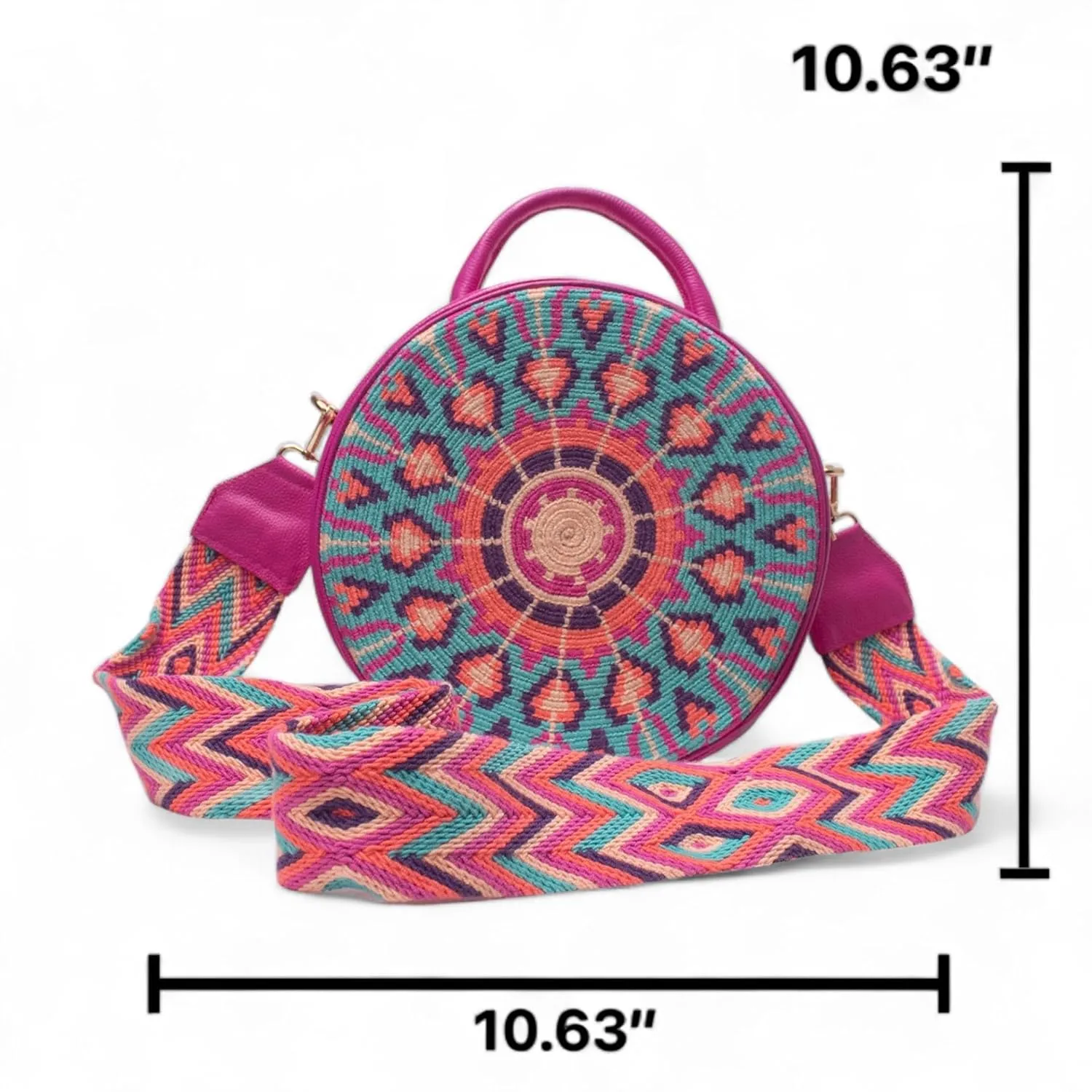 Handcrafted Leather Shoulder Bag for Women - Elegant Leather Bags with Unique Wayuu Weaving - Versatile Genuine Leather Shoulder Bag - Premium Colombian Materials and Design - Fuchsia 1