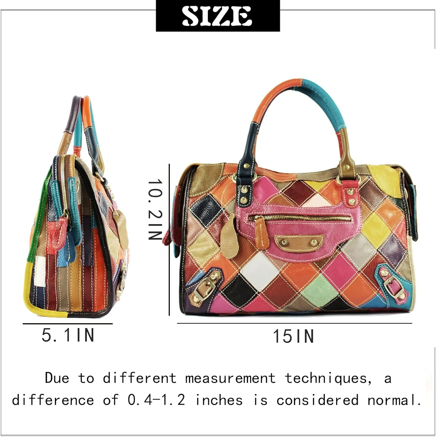 Handmade Cowhide Multi-color Block Random Stitching Unique Style Women's Bag - Crossbody, Shoulder and Handheld