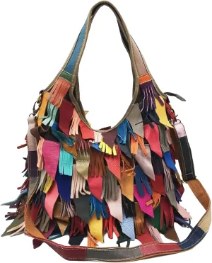 Handmade Cowhide Multi-color Block Random Stitching Unique Style Women's Bag - Crossbody, Shoulder and Handheld