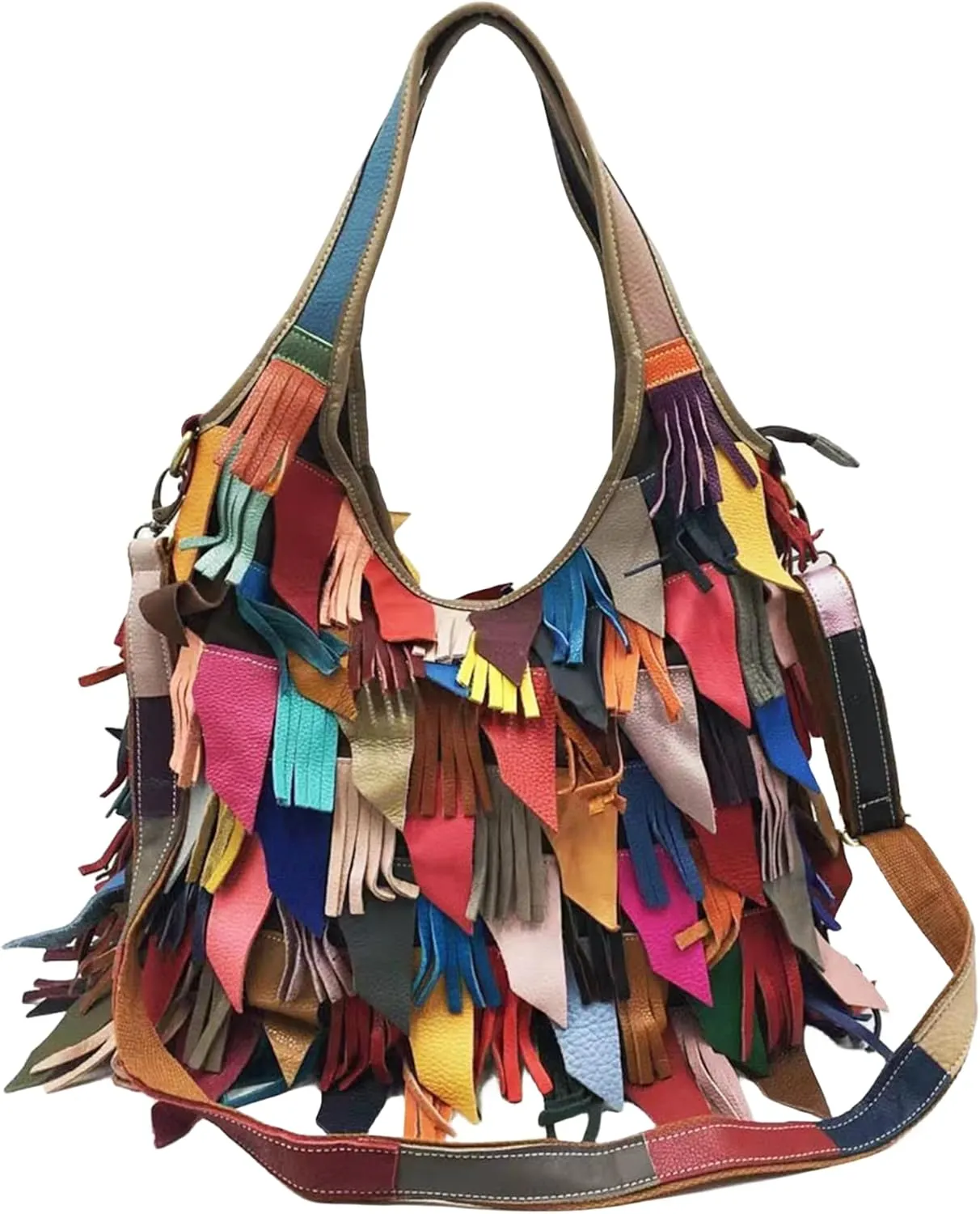 Handmade Cowhide Multi-color Block Random Stitching Unique Style Women's Bag - Crossbody, Shoulder and Handheld