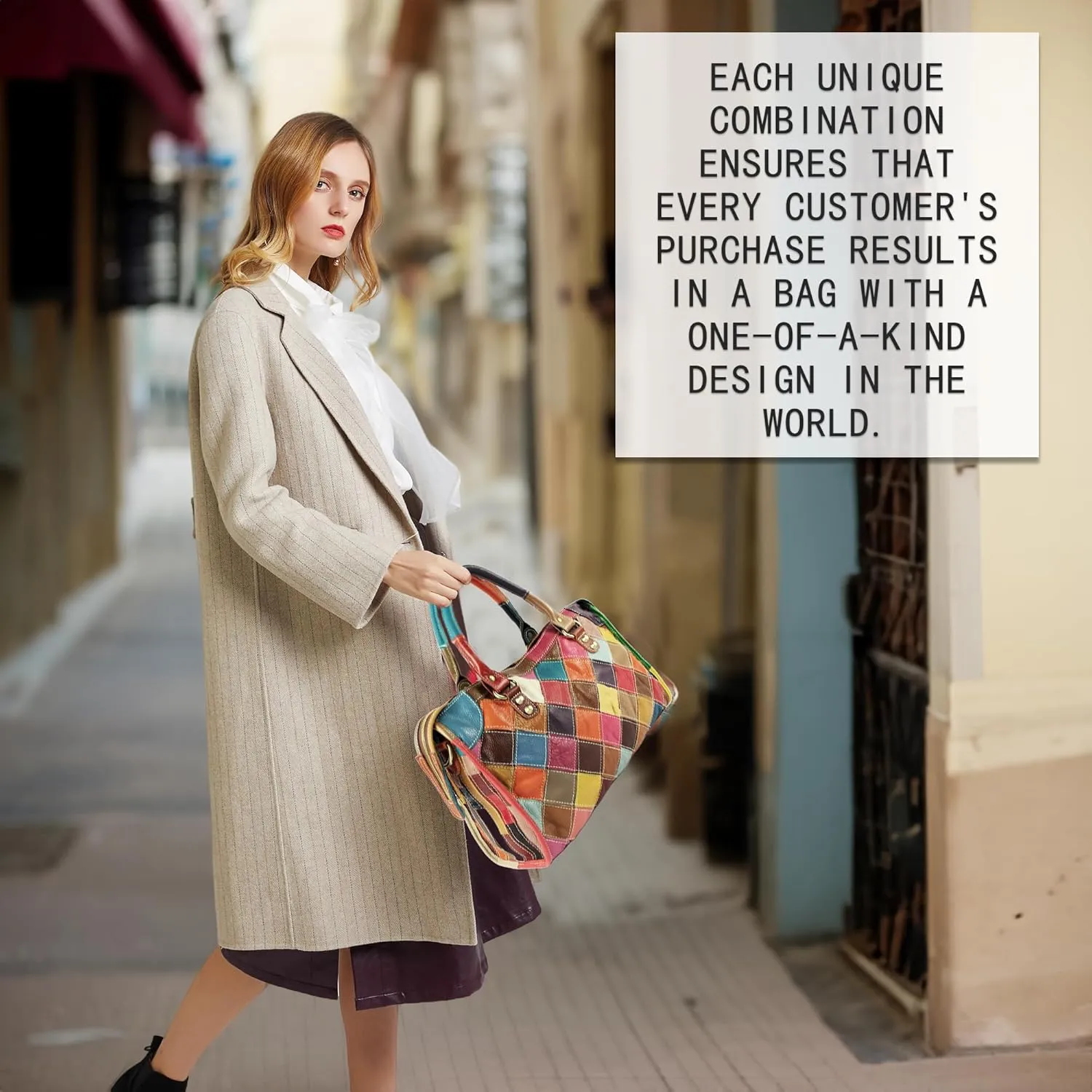 Handmade Cowhide Multi-color Block Random Stitching Unique Style Women's Bag - Crossbody, Shoulder and Handheld