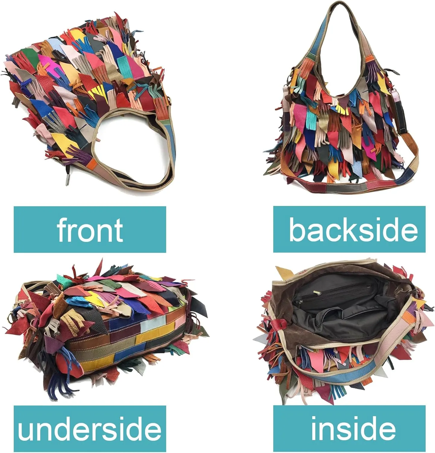 Handmade Cowhide Multi-color Block Random Stitching Unique Style Women's Bag - Crossbody, Shoulder and Handheld