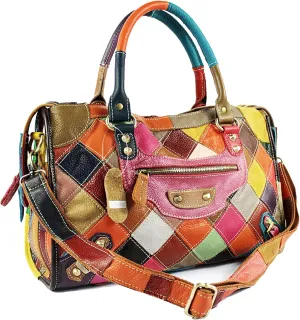 Handmade Cowhide Multi-color Block Random Stitching Unique Style Women's Bag - Crossbody, Shoulder and Handheld