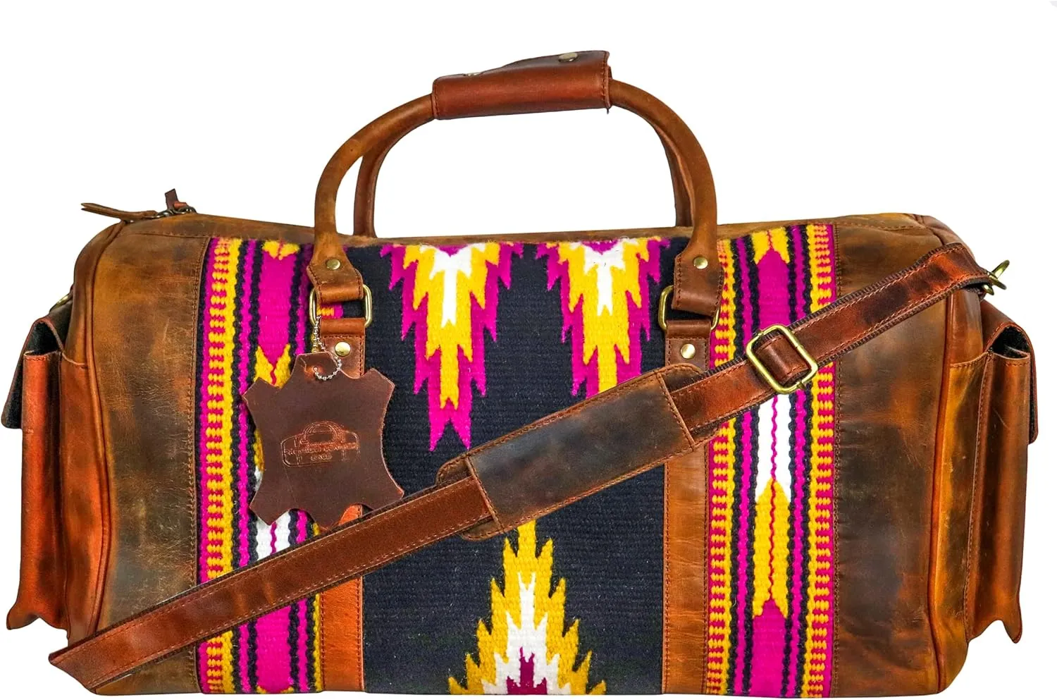 Handmade Duffle Bag leather heavy duty Gym Sports Airplane Overnight Luggage Carry On Unisex Travel Hand Rug Wollen Gift for His/Her (Excluding Shoe Compartment, Rug Duffle Bag ESC_04)