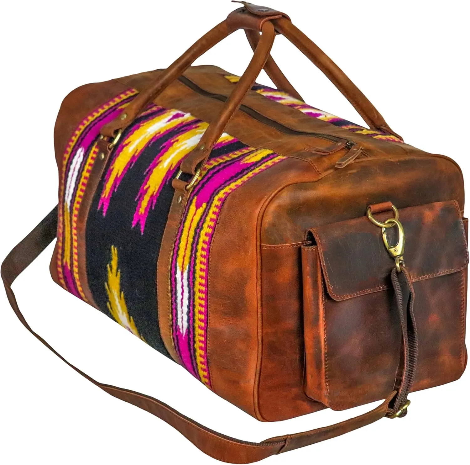 Handmade Duffle Bag leather heavy duty Gym Sports Airplane Overnight Luggage Carry On Unisex Travel Hand Rug Wollen Gift for His/Her (Excluding Shoe Compartment, Rug Duffle Bag ESC_04)