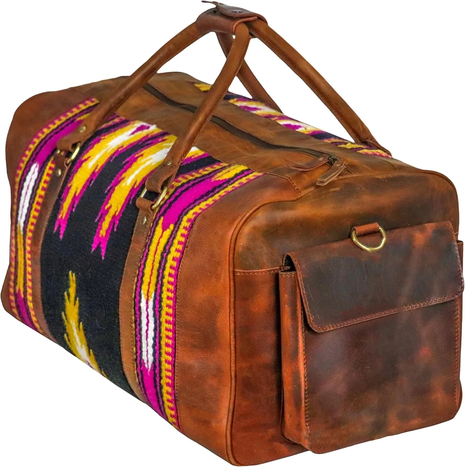 Handmade Duffle Bag leather heavy duty Gym Sports Airplane Overnight Luggage Carry On Unisex Travel Hand Rug Wollen Gift for His/Her (Excluding Shoe Compartment, Rug Duffle Bag ESC_04)