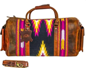 Handmade Duffle Bag leather heavy duty Gym Sports Airplane Overnight Luggage Carry On Unisex Travel Hand Rug Wollen Gift for His/Her (Excluding Shoe Compartment, Rug Duffle Bag ESC_04)