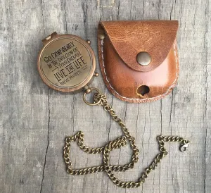 Handmade Nautical Solid Brass Camping Compass with Leather Case Pocket Gift GO Confidently in The Direction of Your Dream! Live The Henry David Thoreau