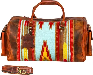 Handmade Premium Duffle Bag leather heavy duty Gym Sports Airplane Overnight Luggage Carry On Unisex Travel woven Rug Bag Wollen Bag Gift for His/Her (RUG DUFFLE BAG DESIGN_04)