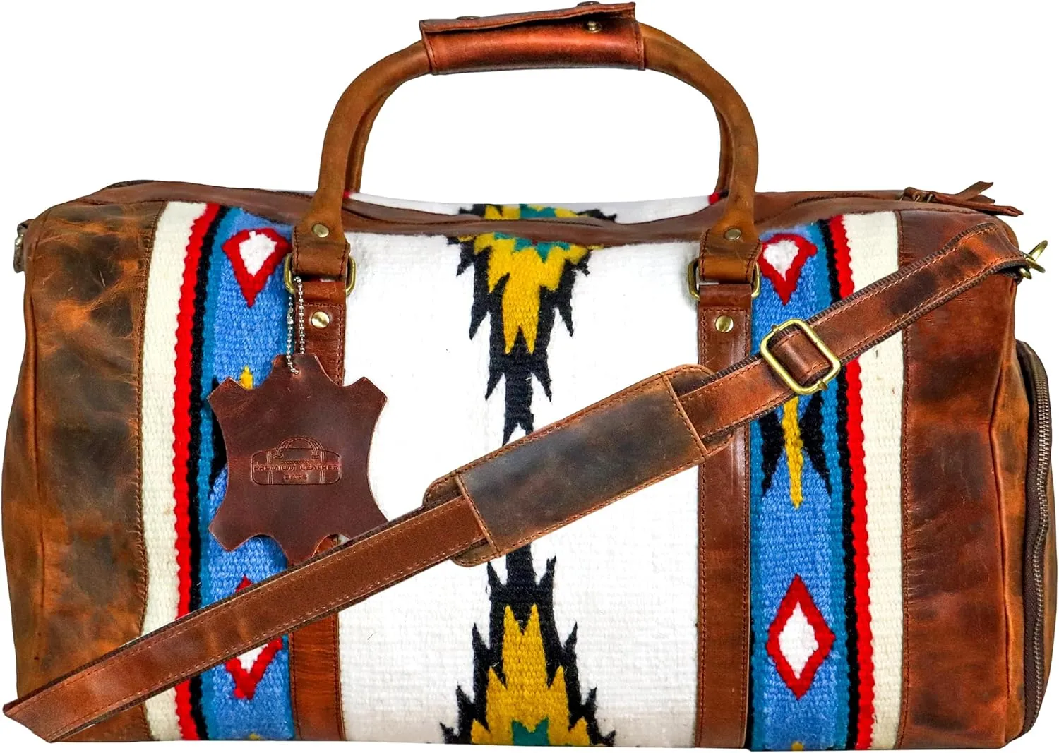 Handmade Premium Duffle Bag leather heavy duty Gym Sports Airplane Overnight Luggage Carry On Unisex Travel woven Rug Bag Wollen Hand Bag Gift for His/Her (RUG DUFFLE BAG STYLE_04)
