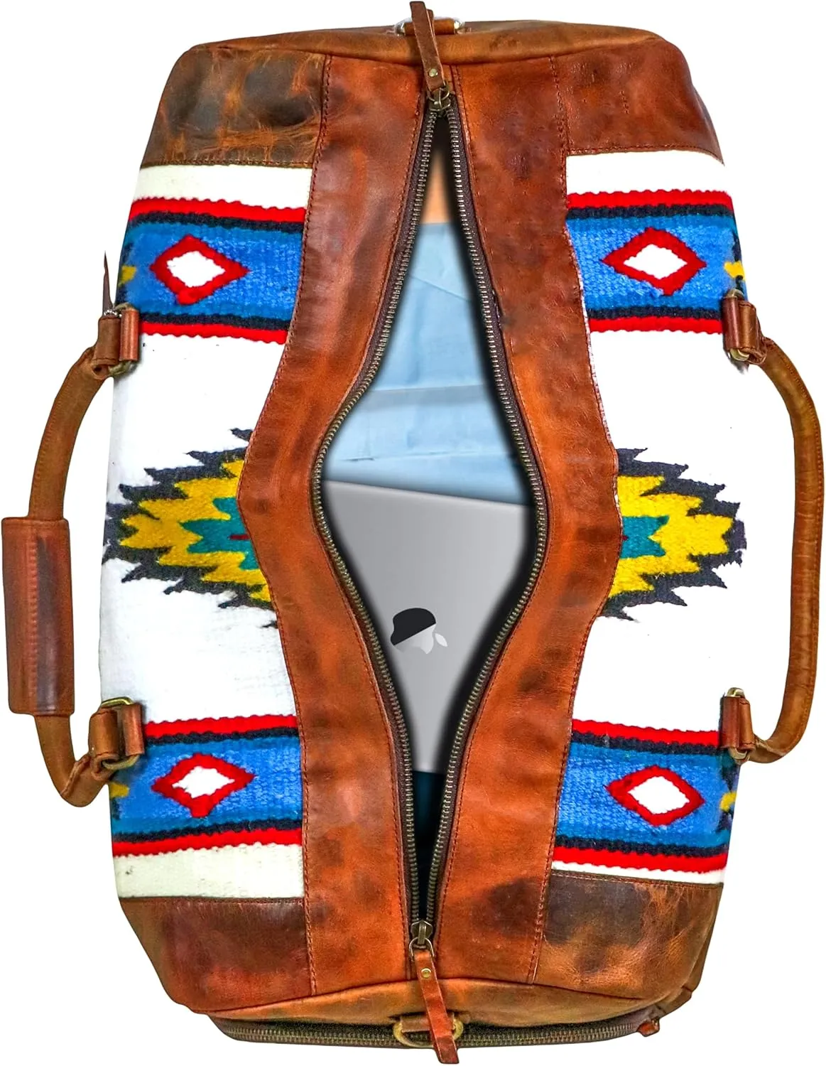 Handmade Premium Duffle Bag leather heavy duty Gym Sports Airplane Overnight Luggage Carry On Unisex Travel woven Rug Bag Wollen Hand Bag Gift for His/Her (RUG DUFFLE BAG STYLE_04)