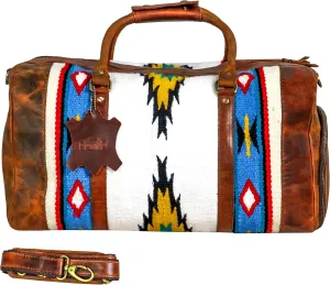 Handmade Premium Duffle Bag leather heavy duty Gym Sports Airplane Overnight Luggage Carry On Unisex Travel woven Rug Bag Wollen Hand Bag Gift for His/Her (RUG DUFFLE BAG STYLE_04)