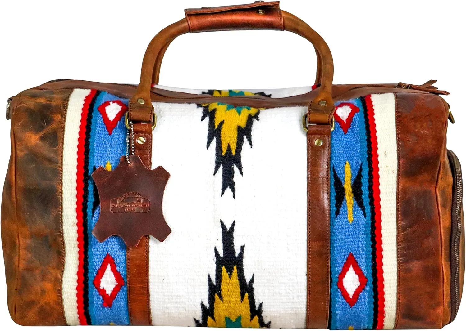 Handmade Premium Duffle Bag leather heavy duty Gym Sports Airplane Overnight Luggage Carry On Unisex Travel woven Rug Bag Wollen Hand Bag Gift for His/Her (RUG DUFFLE BAG STYLE_04)