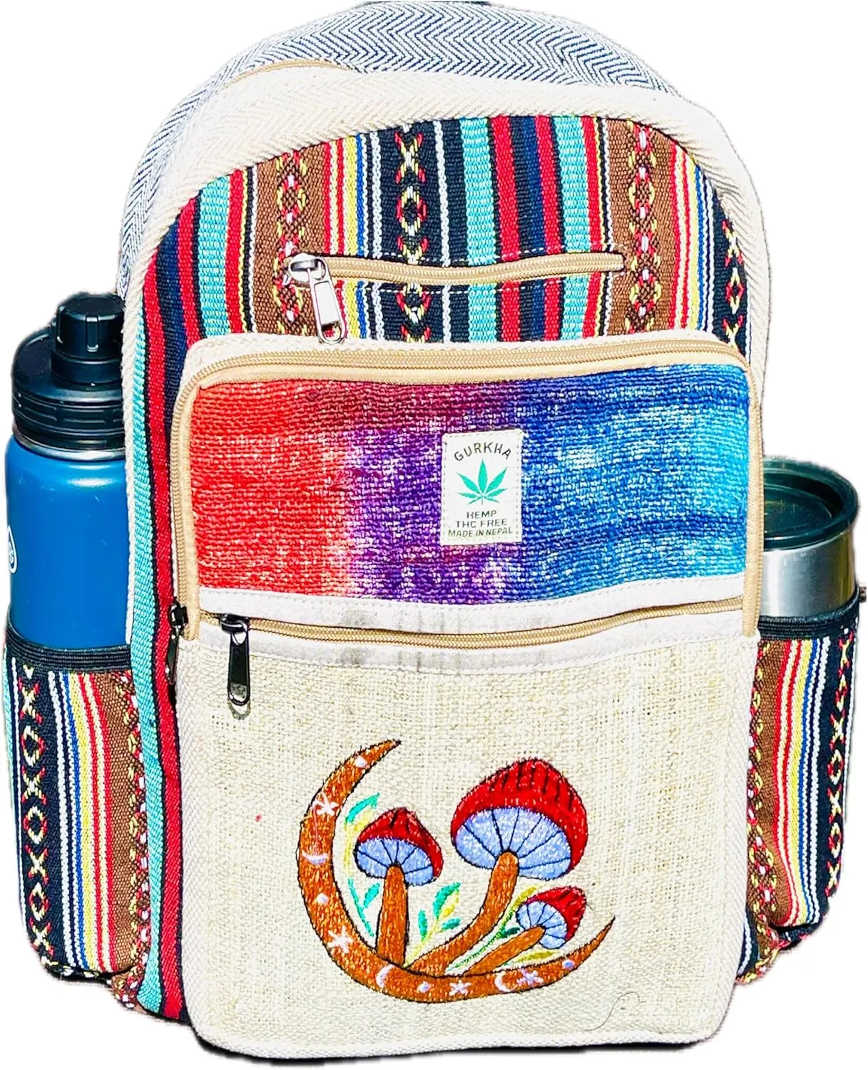 Handmade Unique Design Himalayan Hemp Cotton Backpack 17 IN Large Hippie, Festival, Hiking & Tablet Laptop Backpack Bag - Made In Mt. Everest Country Nepal