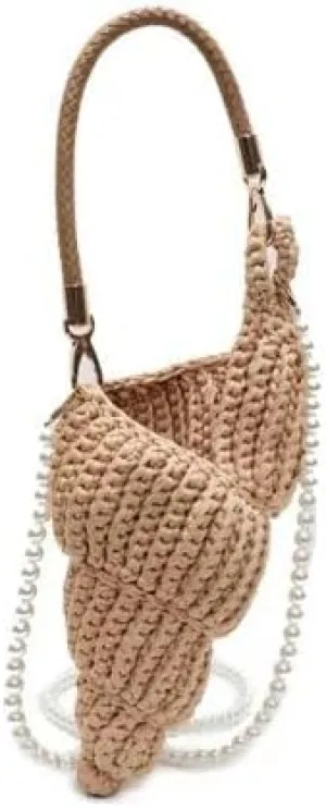 Handwoven Fashion Seashell Bag - Stylish & Unique Boho Clutch with Pearl Strap, Leather Handle & Premium Hardware