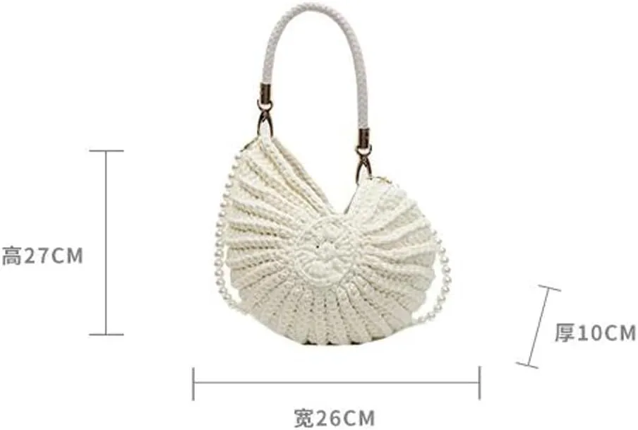 Handwoven Seashell Bag for Women Crochet Beach Bag Boho Clutch with Pearl Strap Leather Handle Unique Design 2025