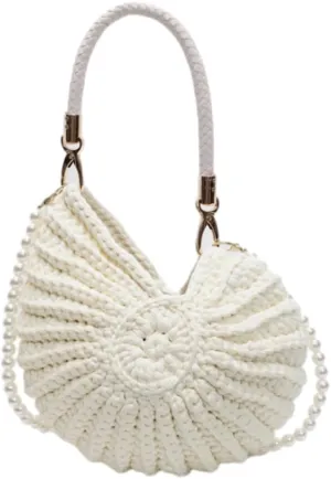 Handwoven Seashell Bag for Women Crochet Beach Bag Boho Clutch with Pearl Strap Leather Handle Unique Design 2025