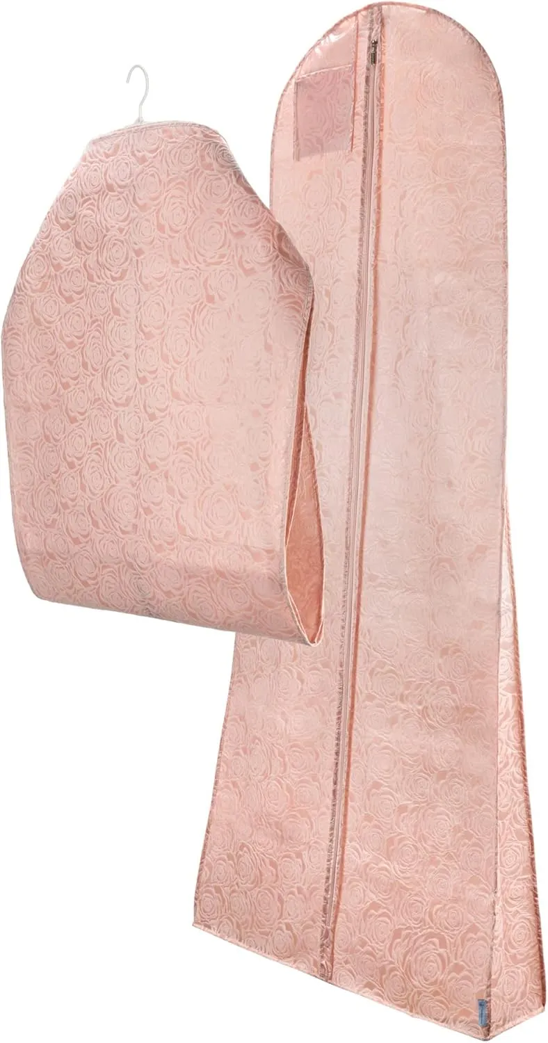 HANGERWORLD Rose Textured Pattern Dress Bags for Gowns Long 72" - Breathable (Dusty Pink, Single)