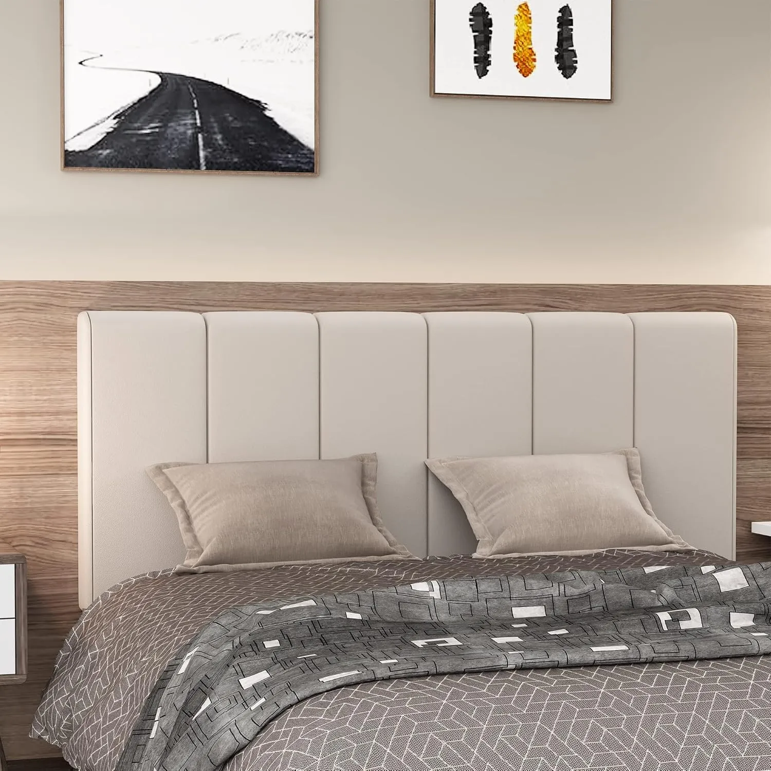 HAOBO Home Upholstered Headboard Foldable King Size Headboards Eastern King/California King Faux Leather Panel with Height Adjustments-White