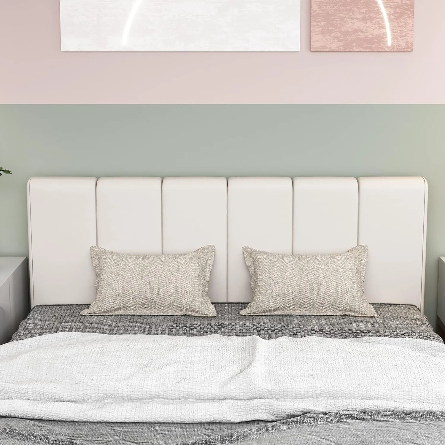 HAOBO Home Upholstered Headboard Foldable King Size Headboards Eastern King/California King Faux Leather Panel with Height Adjustments-White