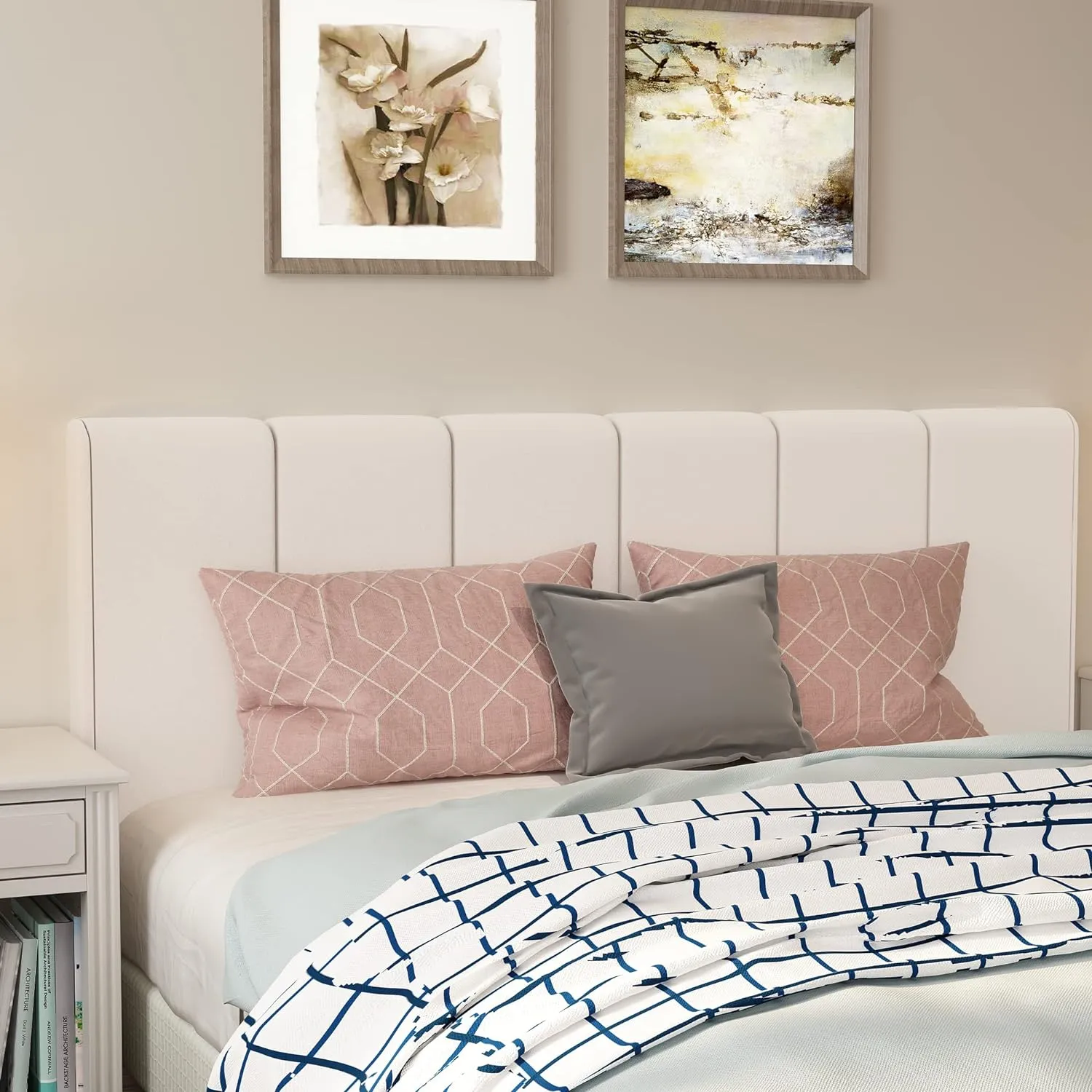 HAOBO Home Upholstered Headboards Foldable Queen/Full Faux Leather Panels with Height Adjustments-White