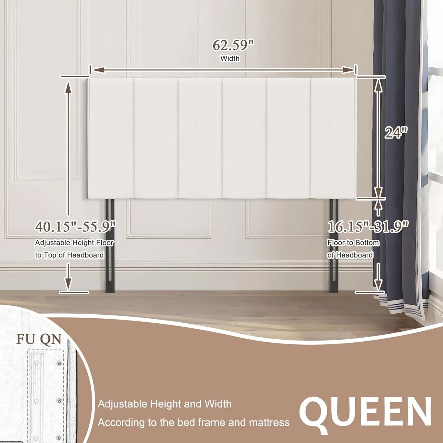 HAOBO Home Upholstered Headboards Foldable Queen/Full Faux Leather Panels with Height Adjustments-White