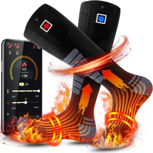 Heated Socks for Men Women 9V Constant Voltage 3000mAh Battery Heating Socks Rechargeable Washable with APP Remote Control for Hunting Fishing Camping Hiking(Black,L)