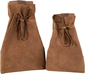 Hide & Drink, Drawstring Sack (2 pack) Handmade from Sheepskin and Full Grain Leather - Cinnamon