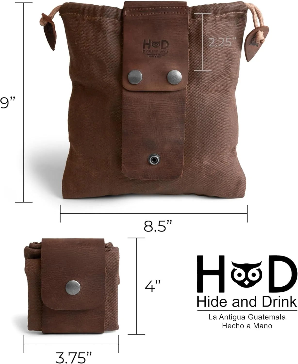 Hide & Drink, Foraging Pouch (Collapsible) for Hiking, Treasures & Seashells Bag, Easy Looping Around Belts, Grocery Storage, Waxed Canvas, Handmade