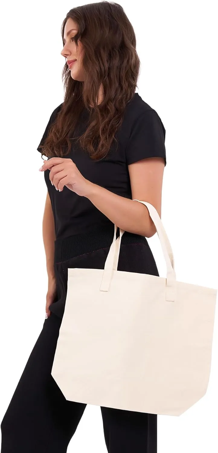 HIFA Personalized Custom Tote Bag for Women, Canvas Tote Bag - Zipper Closure, Extra Inner Pocket - Multipurpose Shoulder Bag