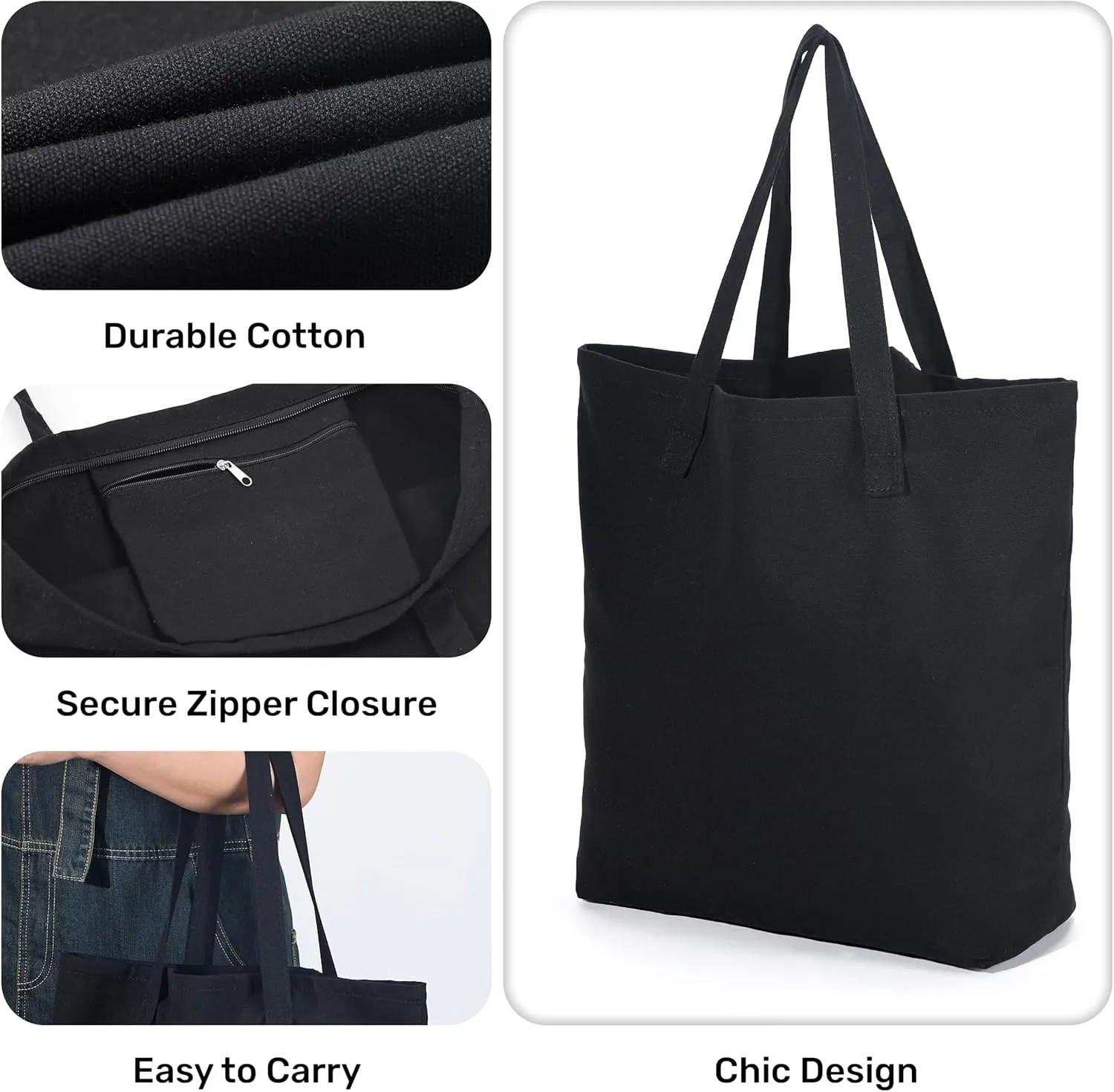 HIFA Personalized Custom Tote Bag for Women, Canvas Tote Bag - Zipper Closure, Extra Inner Pocket - Multipurpose Shoulder Bag