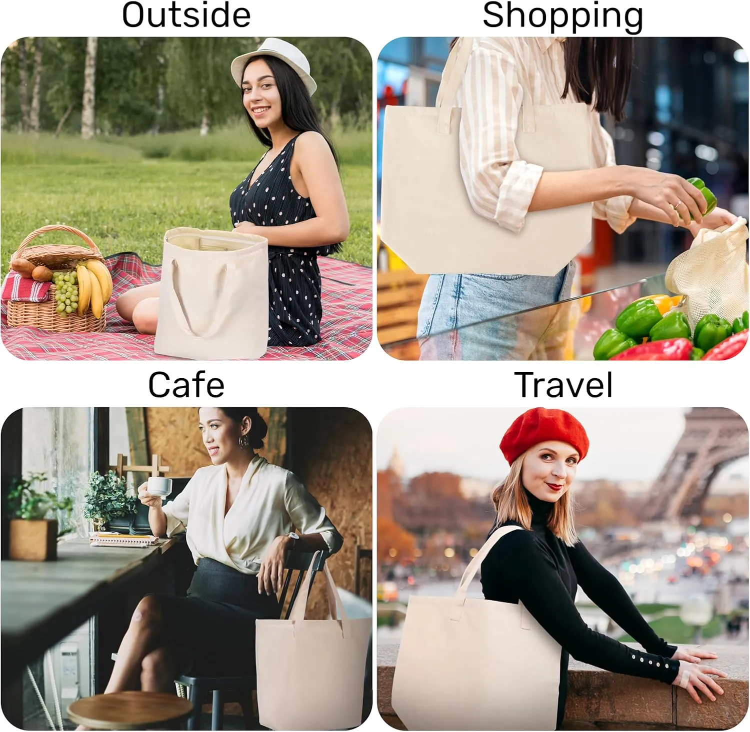 HIFA Personalized Custom Tote Bag for Women, Canvas Tote Bag - Zipper Closure, Extra Inner Pocket - Multipurpose Shoulder Bag