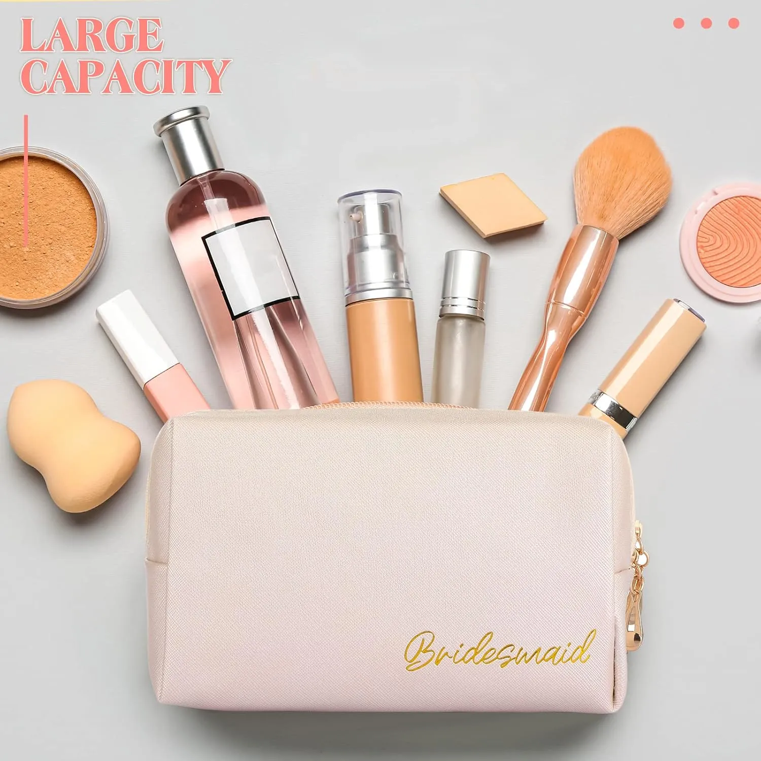 Hillban 6 Pcs Bride and Bridesmaid Cosmetic Bag PU Leather Makeup Bag Waterproof Makeup Pouch Purse Toiletry Gifts for Bridal Shower, Wedding, Bachelorette Party(White, Ivory White)