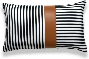 Hofdeco Faux Leather and 100% Cotton Pillow Cover Only, Camel Black Modern Design Stripes, 12"x20"
