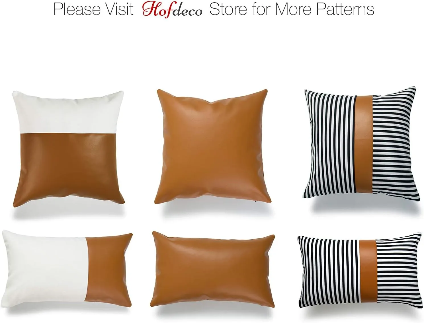 Hofdeco Faux Leather and 100% Cotton Pillow Cover Only, Camel Black Modern Design Stripes, 12"x20"