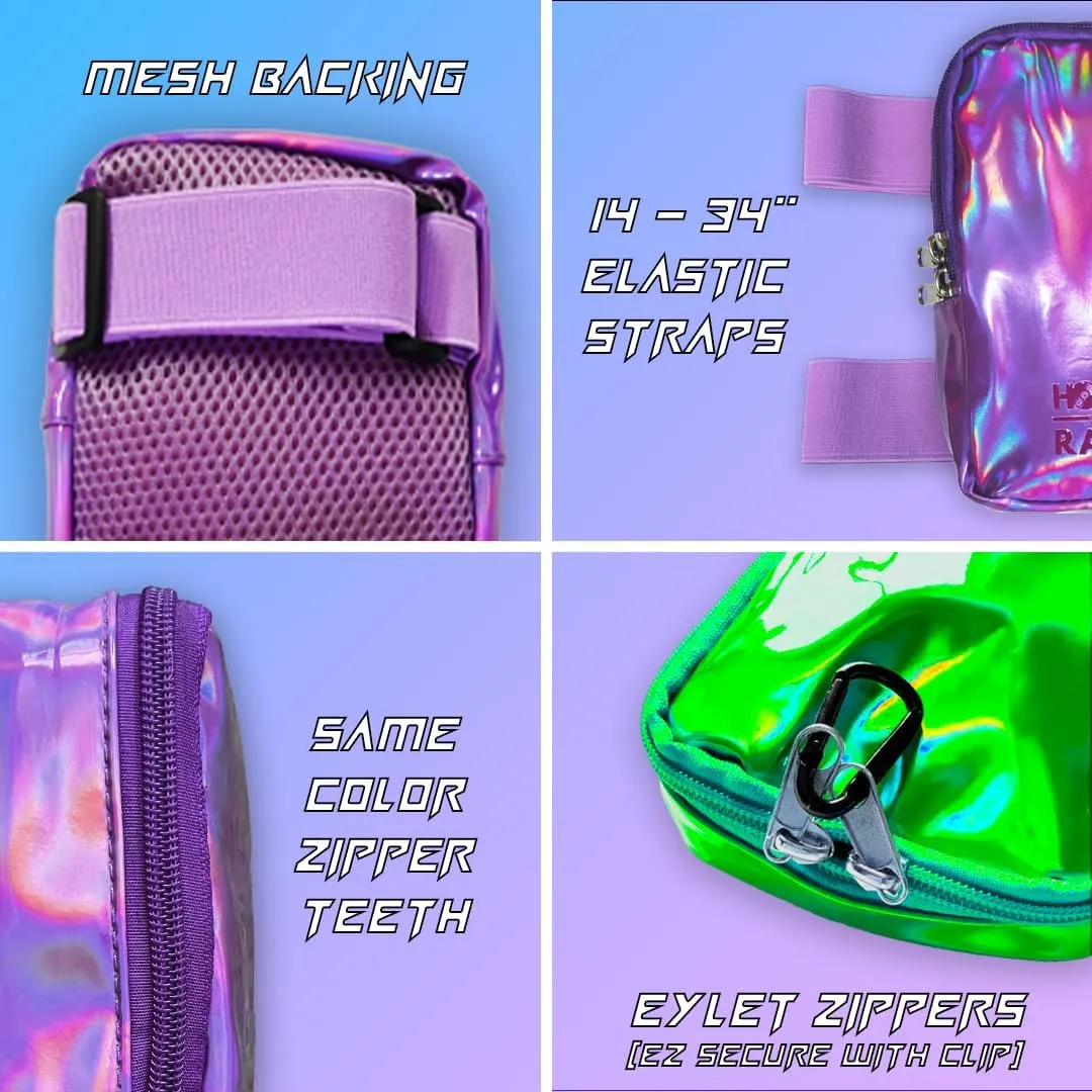 Holographic Thigh Bag No-Slip-Padded Backing - Inner Pockets & Double Zipper Carnival Thigh Bag for Women - Iridescent Leg Bag - Reflective Phone Holder (Purple)