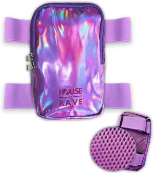 Holographic Thigh Bag No-Slip-Padded Backing - Inner Pockets & Double Zipper Carnival Thigh Bag for Women - Iridescent Leg Bag - Reflective Phone Holder (Purple)