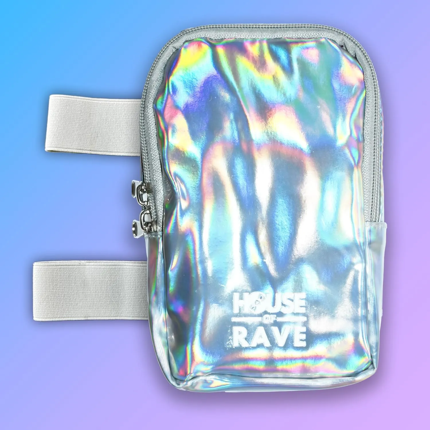 Holographic Thigh Bag No-Slip-Padded Backing - Inner Pockets & Double Zipper Carnival Thigh Bag for Women - Iridescent Leg Bag - Reflective Phone Holder (Silver)