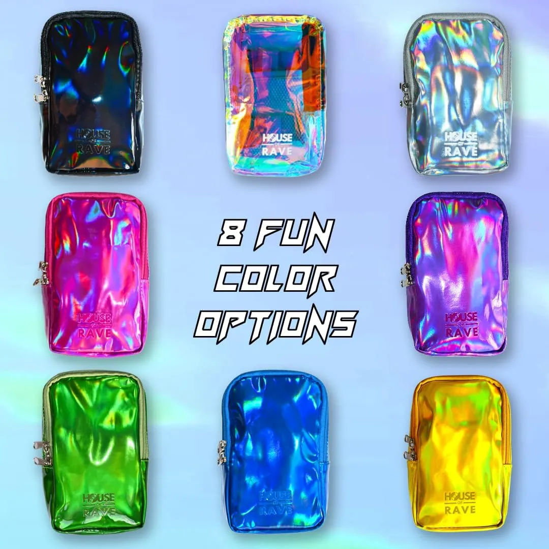 Holographic Thigh Bag No-Slip-Padded Backing - Inner Pockets & Double Zipper Carnival Thigh Bag for Women - Iridescent Leg Bag - Reflective Phone Holder (Silver)
