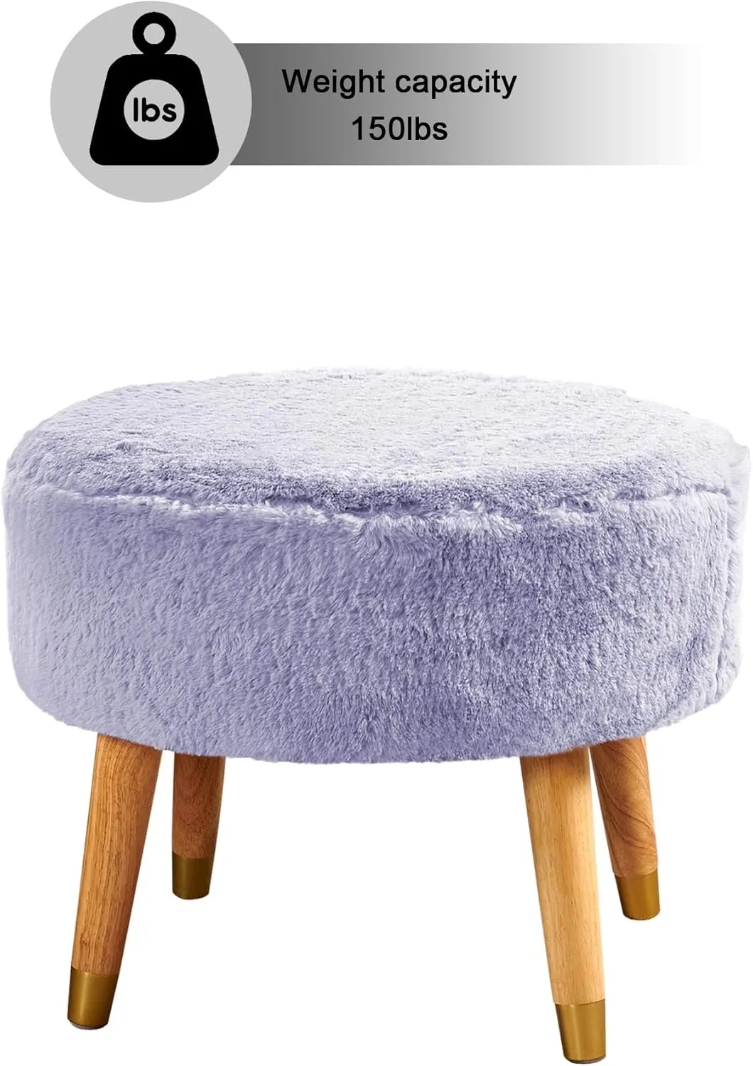 Home Soft Things Purple Heavy Faux Fur Oval Ottoman, 22'' x 18'' x 18'', Lavender Fog, Super Soft Fuzzy Round Makeup Ottoman Bedroom Foot Rest Stool for Living Room Entryway Chair Home Decor