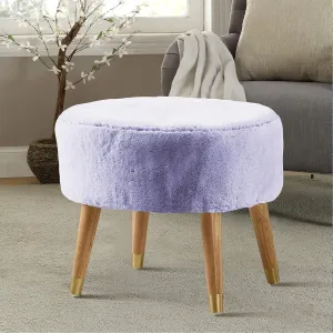 Home Soft Things Purple Heavy Faux Fur Oval Ottoman, 22'' x 18'' x 18'', Lavender Fog, Super Soft Fuzzy Round Makeup Ottoman Bedroom Foot Rest Stool for Living Room Entryway Chair Home Decor