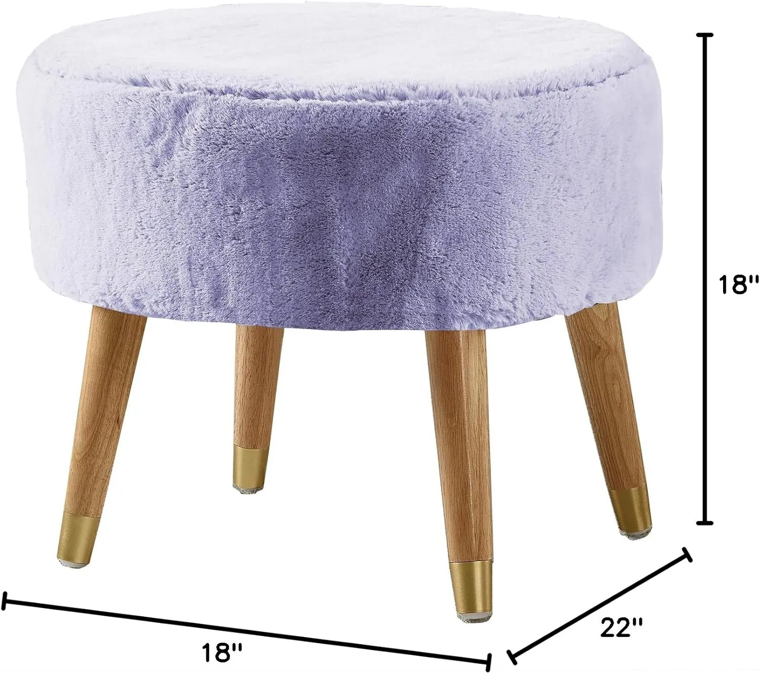 Home Soft Things Purple Heavy Faux Fur Oval Ottoman, 22'' x 18'' x 18'', Lavender Fog, Super Soft Fuzzy Round Makeup Ottoman Bedroom Foot Rest Stool for Living Room Entryway Chair Home Decor