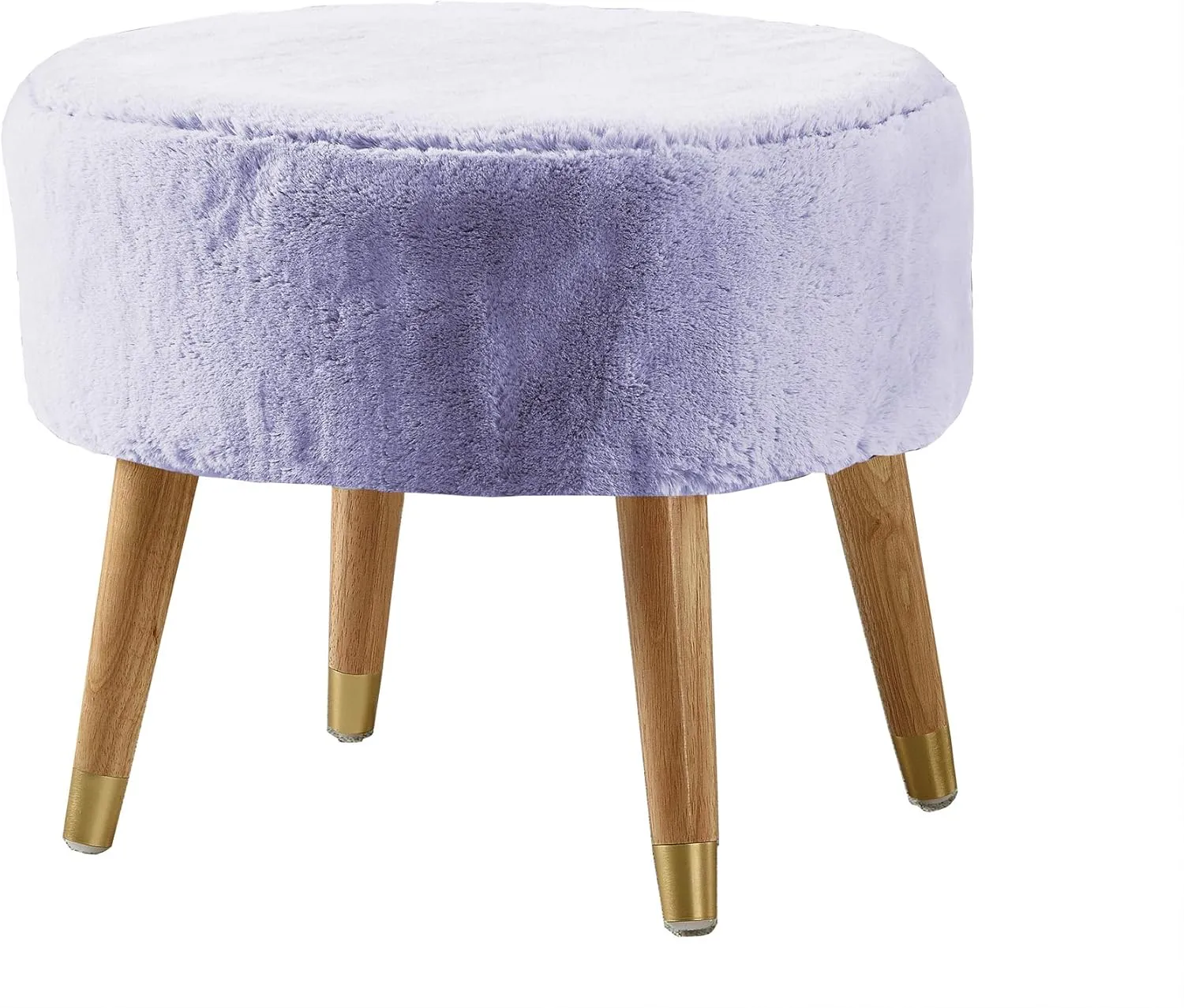 Home Soft Things Purple Heavy Faux Fur Oval Ottoman, 22'' x 18'' x 18'', Lavender Fog, Super Soft Fuzzy Round Makeup Ottoman Bedroom Foot Rest Stool for Living Room Entryway Chair Home Decor