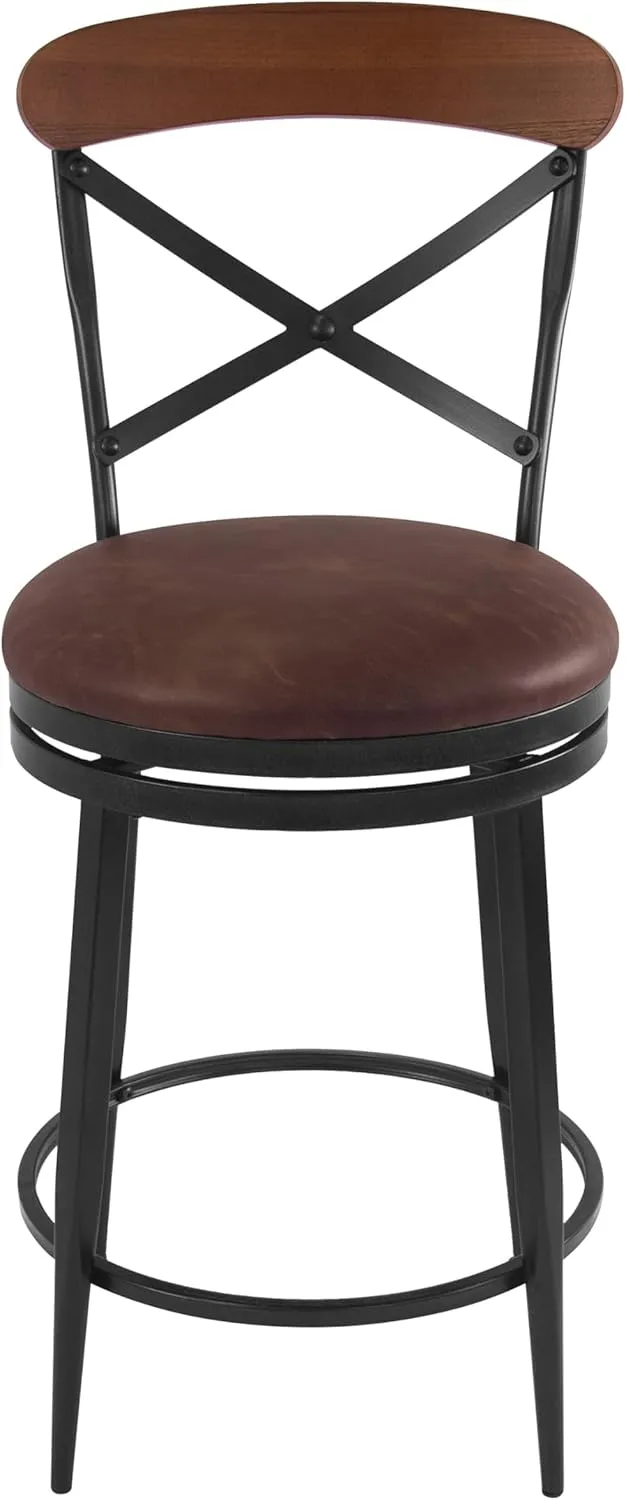 HomePop Hudson Swivel Counterstool, 26-Inch, Brown Faux Leather
