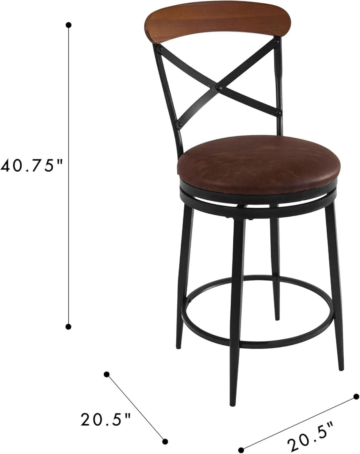 HomePop Hudson Swivel Counterstool, 26-Inch, Brown Faux Leather