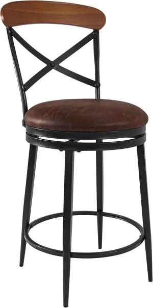 HomePop Hudson Swivel Counterstool, 26-Inch, Brown Faux Leather