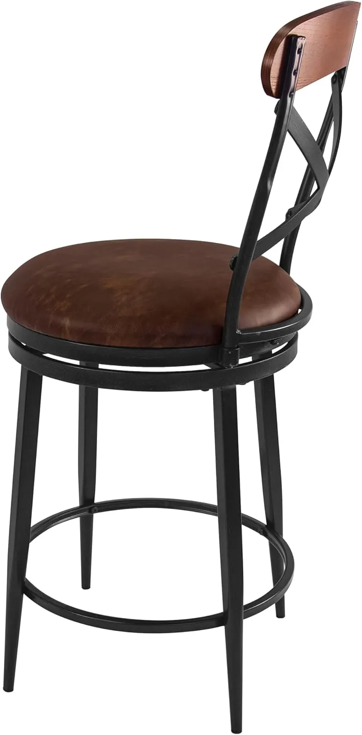 HomePop Hudson Swivel Counterstool, 26-Inch, Brown Faux Leather