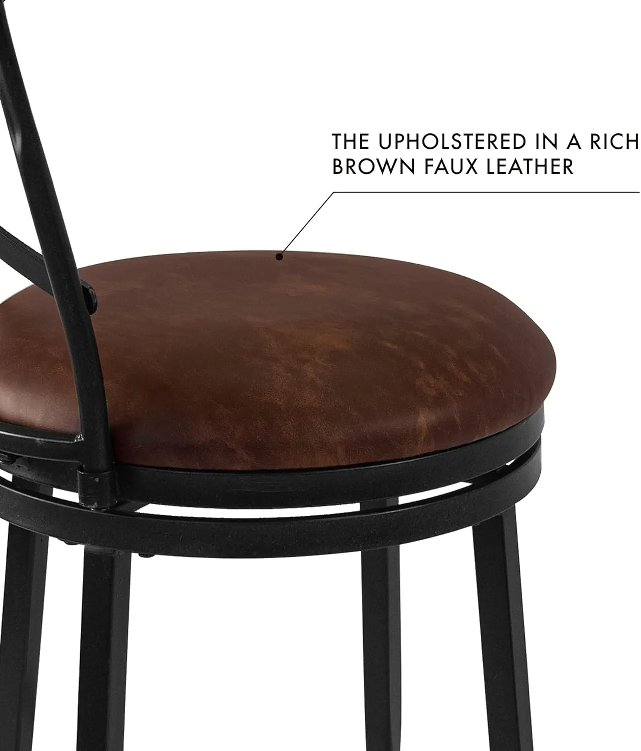 HomePop Hudson Swivel Counterstool, 26-Inch, Brown Faux Leather